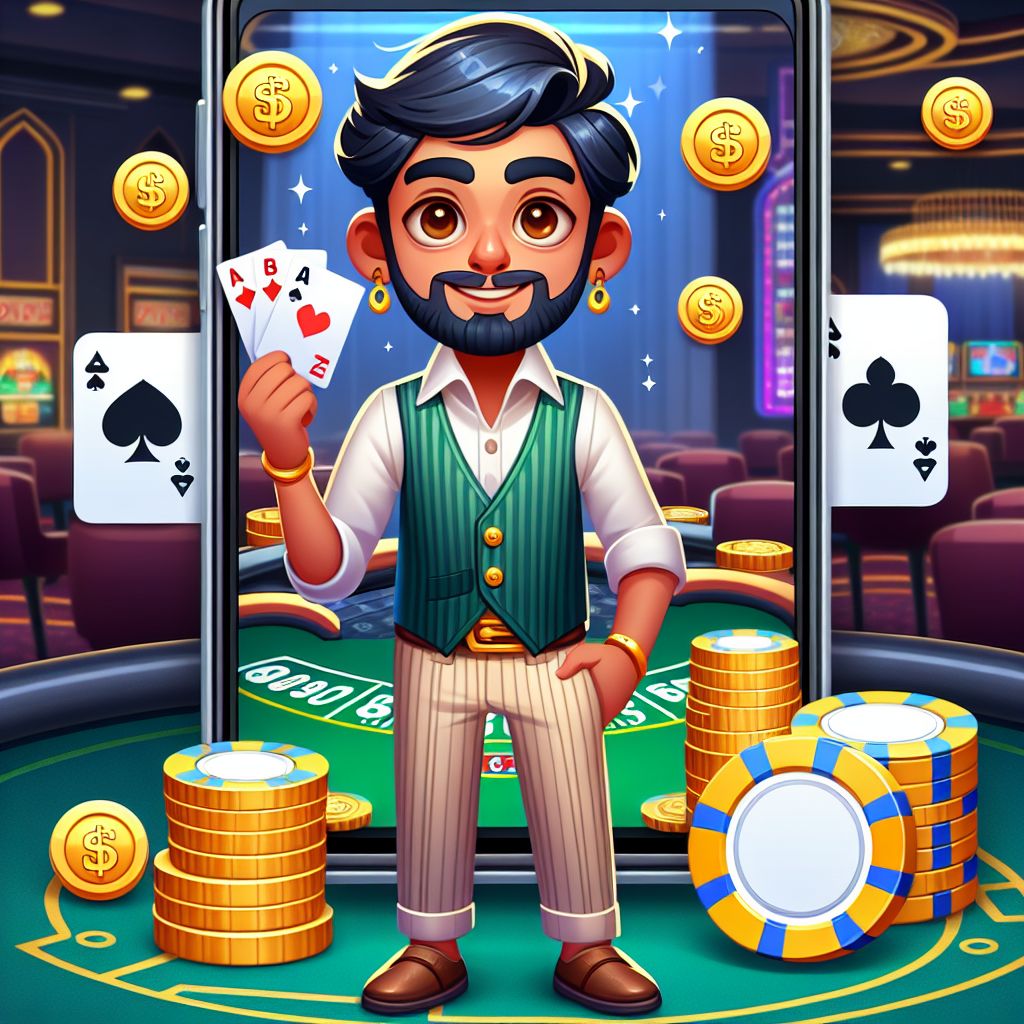 CV9999 casino cartoon characters with chips, cards, and coins in a lively gaming setting